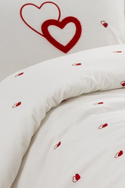 Sevim Комплект постільної білизни з вишивкою у вигляді двох сердець - 6 предметів, розкішний весільний та весільний набір - Tivoli