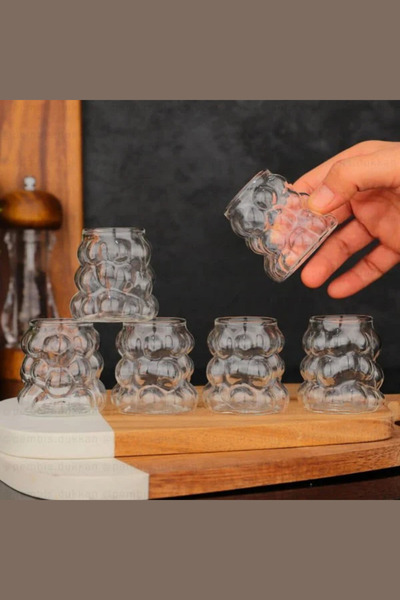 YOMNA Mini Üzüm Şekilli Isıya Dayanıklı Kahve Yanı Cam Bardak Seti 6 Adet Pin...