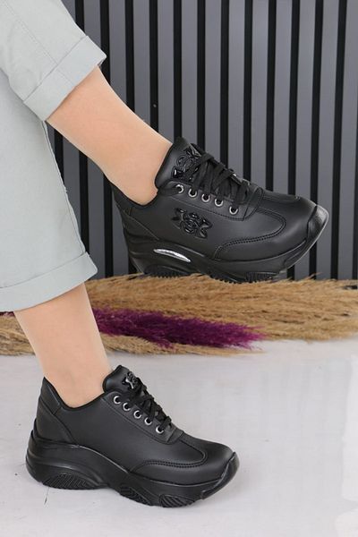 Weynes Tricotaj negru simplu de damă 10 cm pantofi sport cu toc ascuns WSB4090