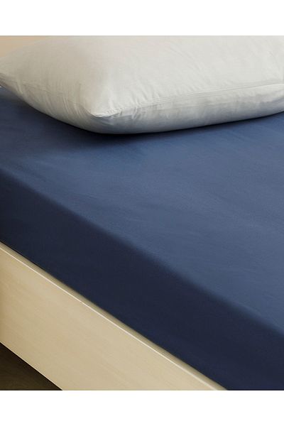 English Home Plain Cotton Double Fitted Sheet 160x200 Cm Midnight Blue