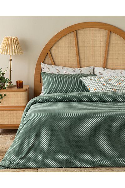 English Home Σετ παπλωματοθήκη Bloom Check Cotton Ranforce Διπλό 200x220 cm Πράσινο