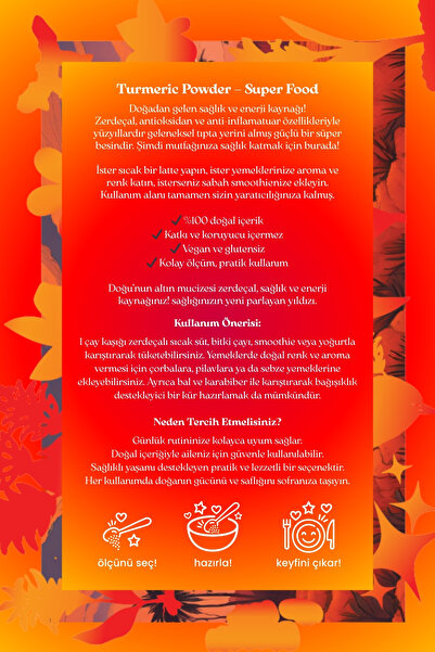 Mim and More Doğal Zerdeçal Tozu - Superfood Turmeric Powder, 50 gr