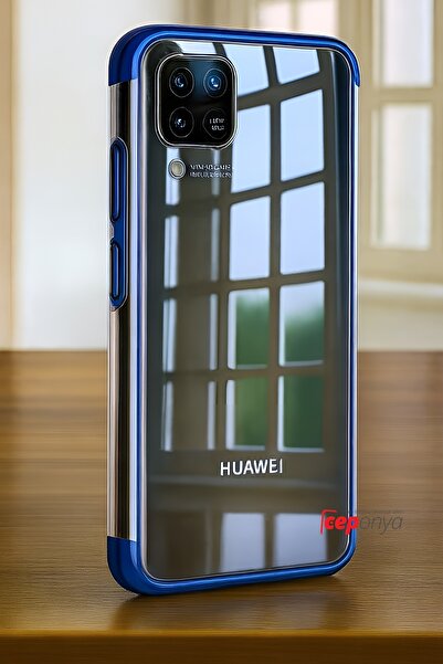Ceponya Huawei P40 Lite Köşeleri Renkli Kamera Korumalı Şeffaf Kılıf