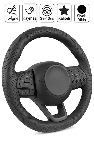 wentt Noktalı Siyah Deri Siyah Dikiş Direksiyon Kılıfı