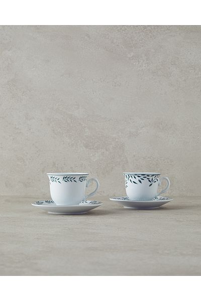 English Home Green Classic Std Blatt Porcelain Coffee Cup Set - 80 ml Set of 2