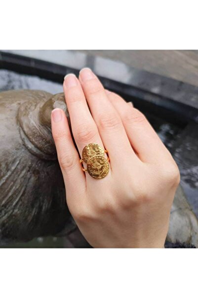 EnginGold 22 Ayar Ikili Çeyrek Reşat Altın Yüzük