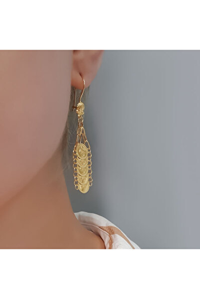 EnginGold 22 Ayar Altın Sallantılı Tuğralı Küpe