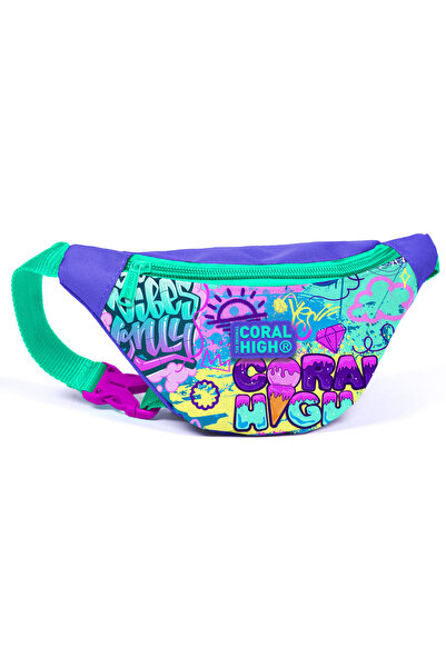 Coral High Lavender Water Green Graffiti Patterned Children's Waist Bag - 12625