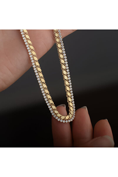 EnginGold 14k Altın Pullu Sırataşlı Zincir Kolye