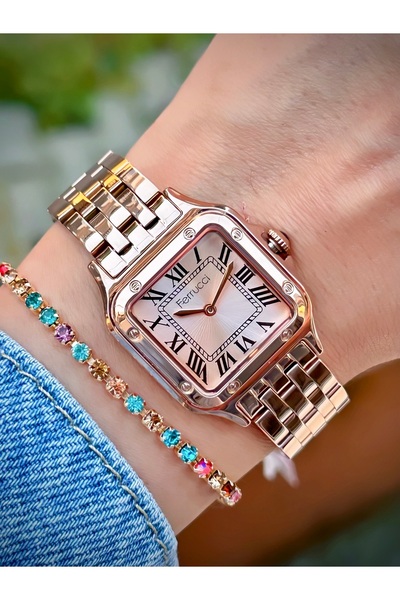 Ferrucci Kadın Kol Saati Çelik Kordon Suya Geçirmez Bileklik Hediyeli Orjinal Ürün Kare Model