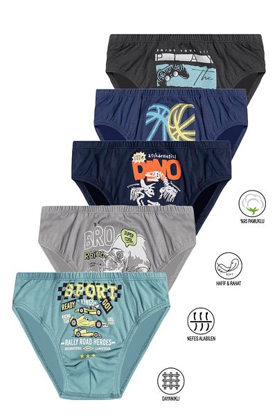 ÖZKAN underwear Özkan 31801 Πακέτο 5 αγοριών με μοτίβο βαμβακερό μαλακό άνετο σλιπ