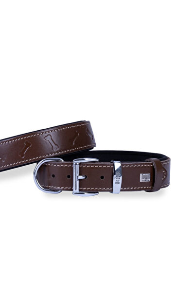 Doggie Comfort Deri Kemik Desenli Köpek Boyun Tasması Large Kahverengi 3.5x52-60 Cm