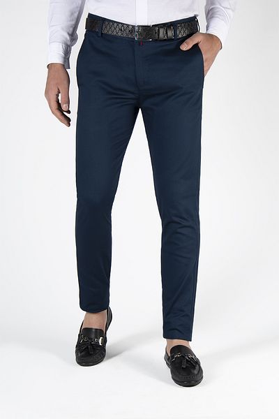 ADEGO Dark Blue Men's Slim Fit Linen Trousers - Honeycomb