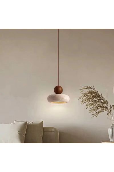 Choice Walnut Wood Vintage Pendant Light With Natural Yellow Agate Stone For Bedroom Or Restaurant