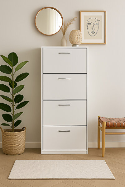 Living خزانة أحذية لون أبيض 4 طبقات مقاس 150 سم * 60 سم.