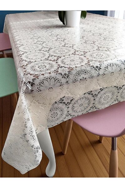 LİMAY مفرش طاولة - مظهر مطرز بالدانتيل - شفاف - غير مثقوب - PVC