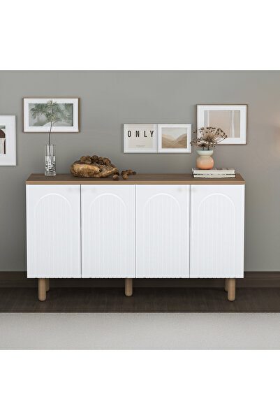 Just Home 4 Kapaklı Bohem Konsol - Beyaz / Sepet - 80x40x140 cm