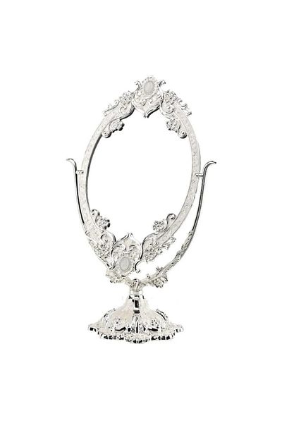 BLA BLA FOAM Oglindă de masă cu două fețe, ramă cromată argintie – design vintage elegant, înălțime 40 cm