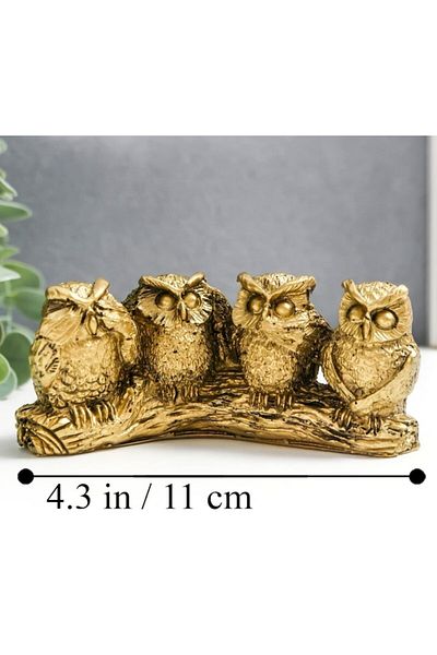 BLA BLA FOAM Statueta 4 bufnite Feng Shui, Bla Bla Foam, decorativ, simbol al înțelepciunii, 12x10cm