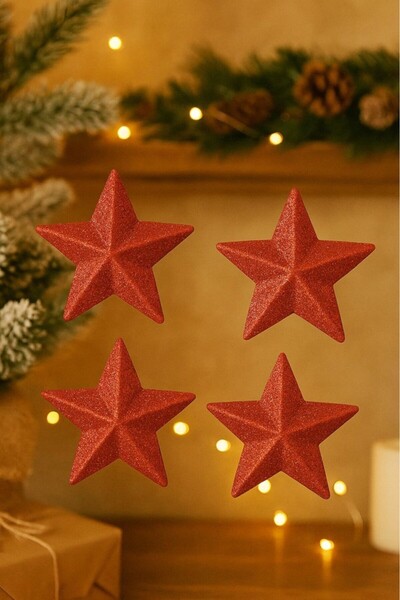 BeySüS Χριστουγεννιάτικο στολίδι για δέντρο Χριστουγέννων Αστέρι 4 τεμαχίων Κόκκινο