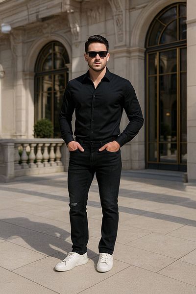 BANNY JEANS Ανδρικό τζιν παντελόνι με σχέδιο σχεδίασης μαύρο