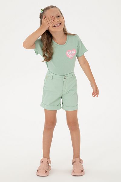 U.S. Polo Assn. Girl's Water Green Pocketed Woven Shorts 50309143-Vr048