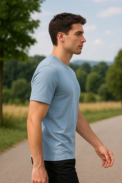 Maccali Men's Short Sleeve Summer Cotton Blue Basic T-Shirt