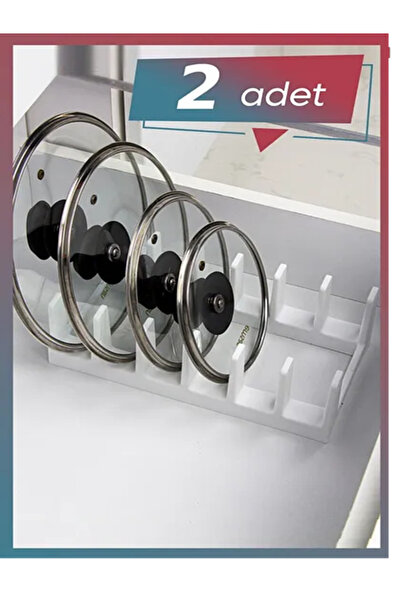 NAR ZÜCCACİYE 2 Adet Tencere Kapağı Organizeri Beyaz 6 Bölmeli - Beyaz Tencere Kapak Tabak Düzenleyici