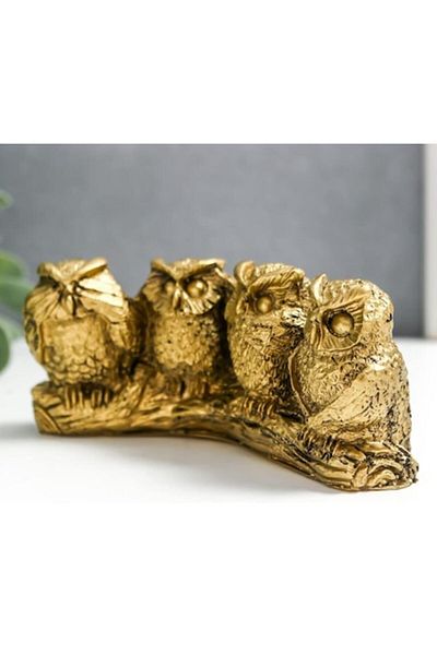 BLA BLA FOAM Statueta 4 bufnite Feng Shui, Bla Bla Foam, decorativ, simbol al înțelepciunii, 12x10cm