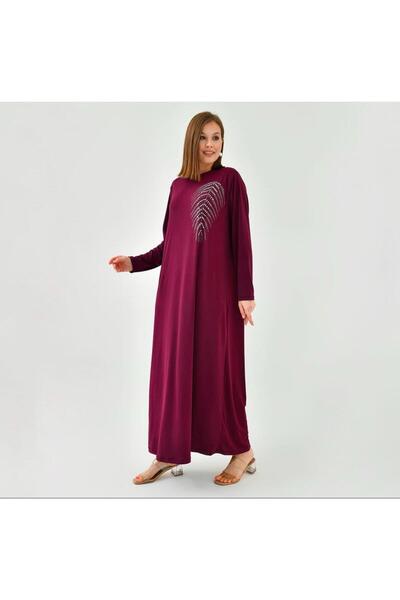 NİSUM MODA Palmiye Stone Pattern Sandy Dress