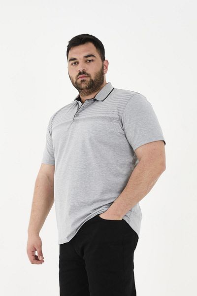 Maccali Men's Patterned Basic Large Size Short Sleeve Oversize Polo Neck T-Shirt Gray
