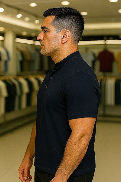 Maccali Men's Plus Size Basic Polo Neck Navy Blue T-Shirt