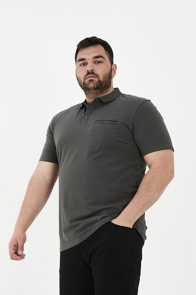 Maccali Men's Timeless Pocketed Basic Long Plain Polo Neck T-Shirt Smoked