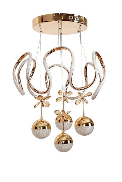 EY-EL TASARIM Maxı 3 Lü Gold 3 Renk Ledli Sarkıt Avize