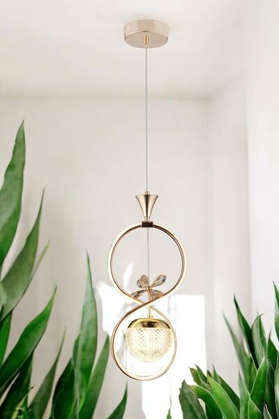 EY-EL TASARIM Sonsuzluk Tekli Ledli Gold 3 Renk Sarkıt Avize