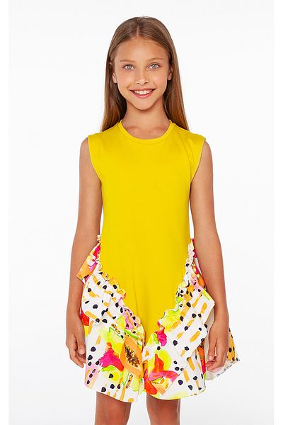 SheShe Mustard Color Knitted Skirt Tip Patterned Girl Dress