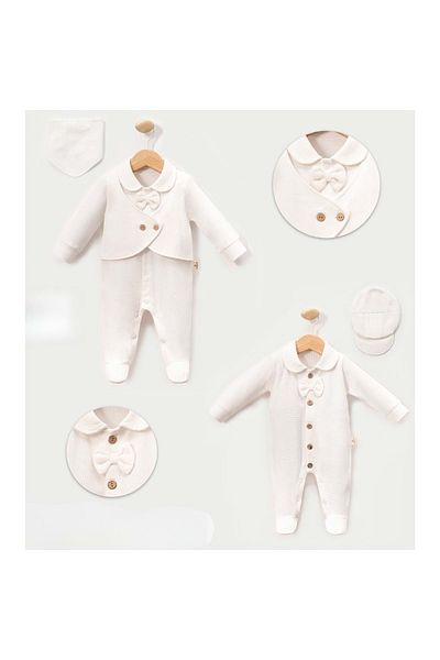 Necix's Waffle Fabric Baby Boy Double Jumpsuit Ecru