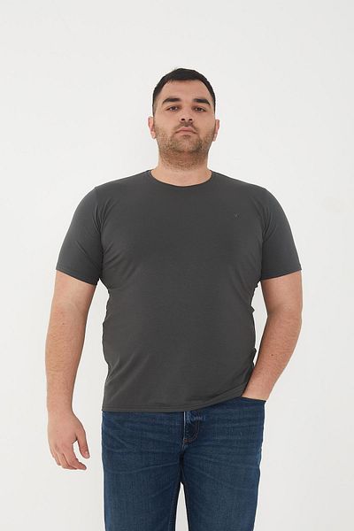 Maccali Slim Fit Men's T-Shirt - Short Sleeves - Basic Stlitli -Anthrazit