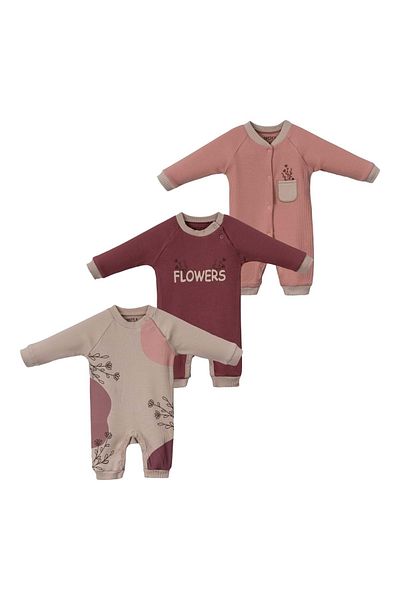 Necix's Flowers Triple Jumpsuit Set Without Booties Salmon