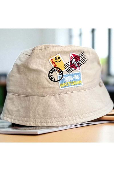 Balgüneş Tekstil 4/8 Years Old Men's Tokyo Printed Flower Hat-52Cm Beige