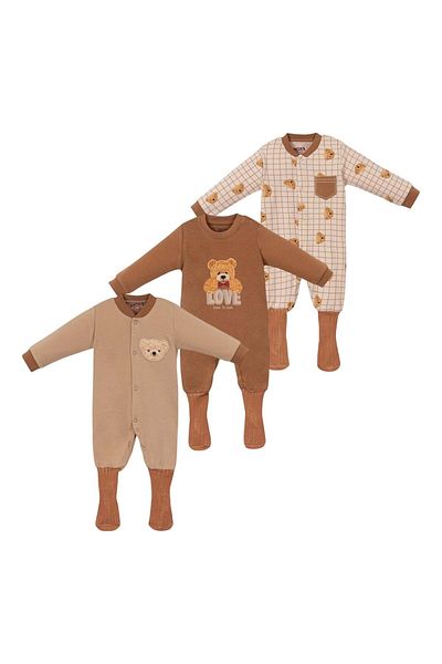 Necix's Love Teddy Bear Socks Booties Jumpsuit Set Brown