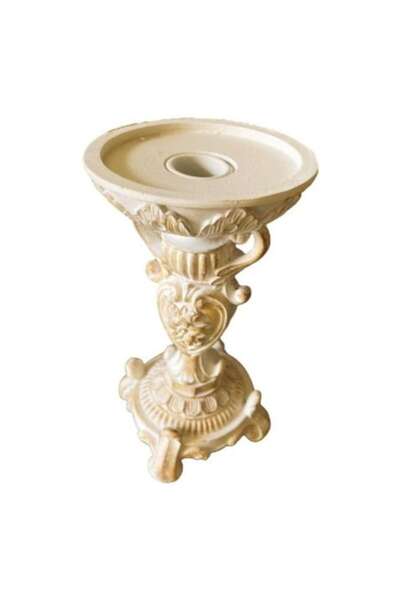 BLA BLA FOAM Suport Lumanare, Sfesnic, Stil Baroc, Alb Auriu, 19 cm