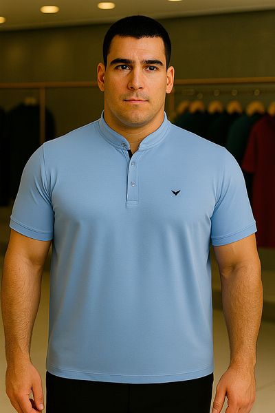 Maccali Men's Plus Size Basic Polo Neck Blue T-Shirt