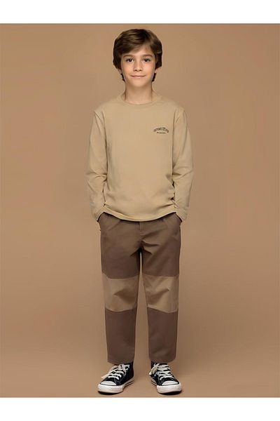 minojoy Boy - Boxy Stone Color Cotton Trousers