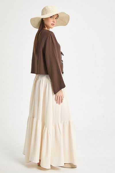 minaaise Women's Natur Muslin Fabric Piece Design Long Skirt 29233