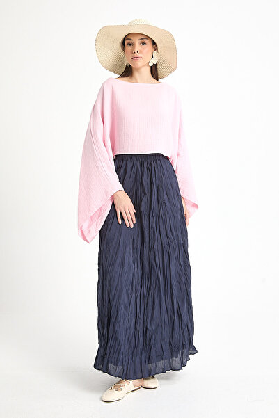 minaaise Fusta lungă căptușită din țesătură voile bleumarin pentru femei 29062