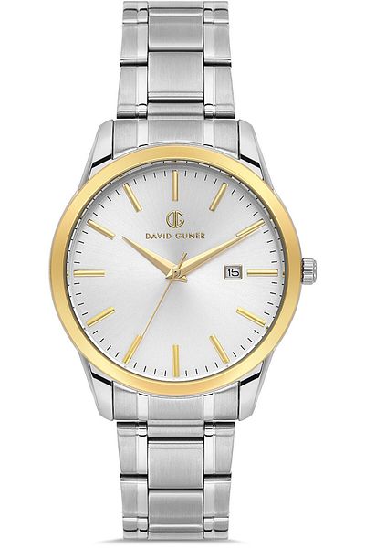 DAVID GUNER ساعة يد رجالية بمينا أبيض مطلي باللون الأبيض الفاتح DG-8754GA-D1