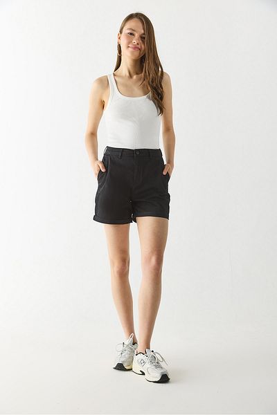 VENA Helen High Waist Gabardine Bermuda Shorts - Black