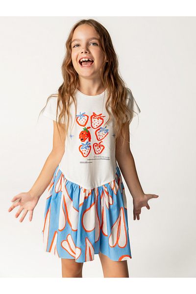 SheShe Skirted Strawberry and Heart Patterned Girl's Dress