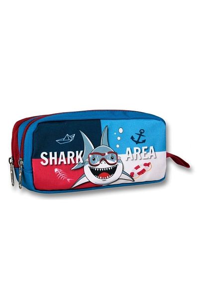 ÜMİT ÇANTA Τσάντα μολυβιού Cennec με δύο θήκες για αγόρια Shark - Μπλε-Κόκκινο